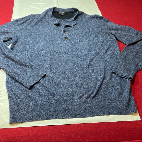 Banana Republic BLUE Black Sweater Henley BUTTON Neck Cotton Viscose Nylon Men L - Picture 4 of 12